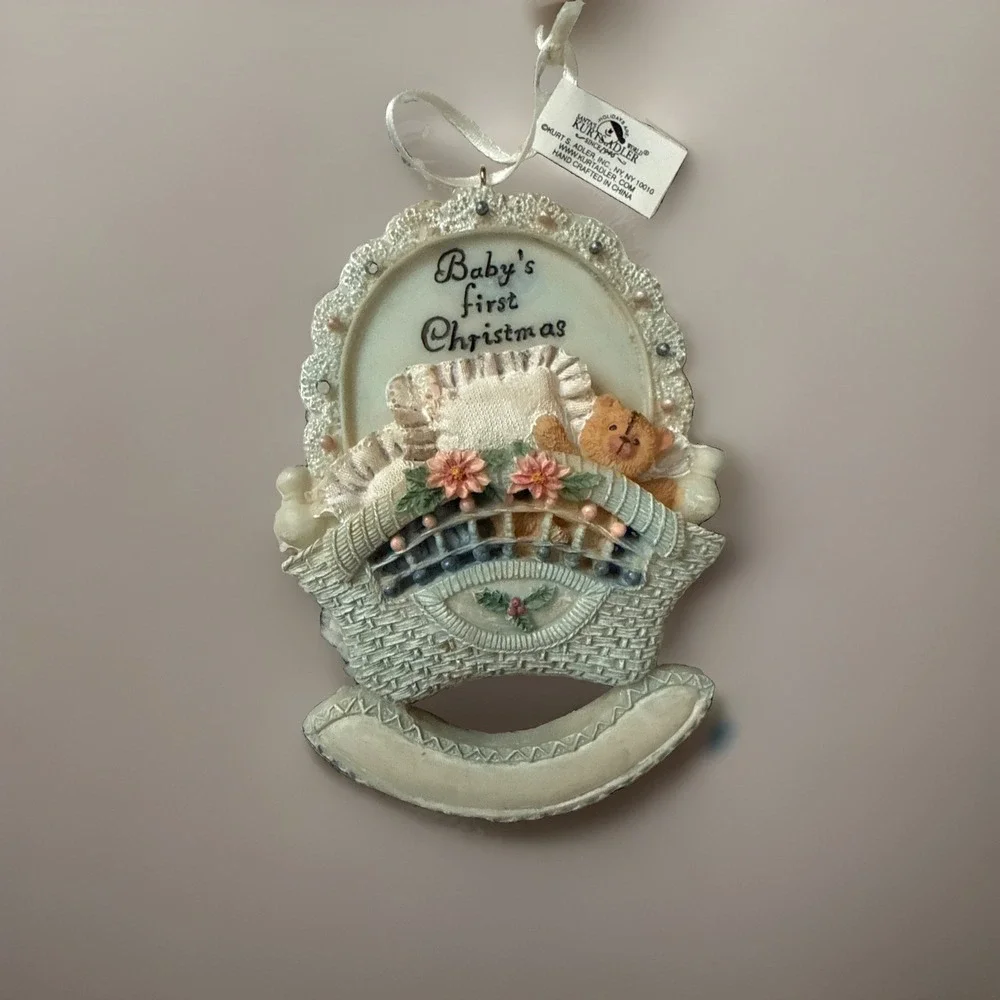 Christmas Ornament Baby Bear in Basket Kurt S. Adler NEW Personalizable